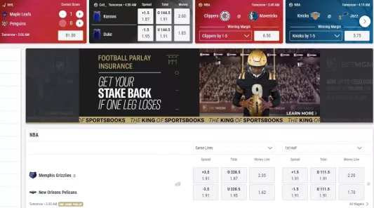 BetMGM sportsbook homepage