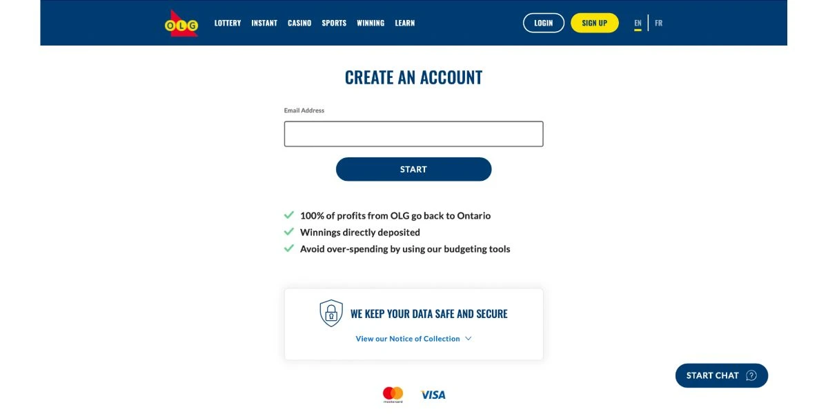 OLG Casino Create an Account Step 1