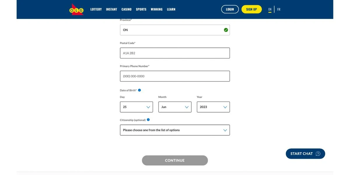 OLG Casino Create an Account Step 6