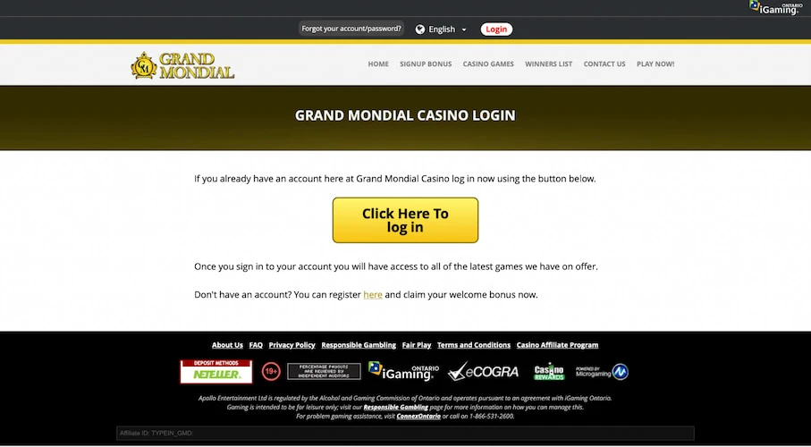 Grand Mondial Casino Sign Up Step 1