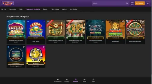 Zodiac Casino Progressive Jackpots