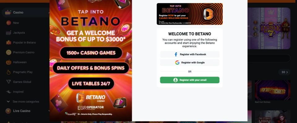 Betano Casino Sign Up Step 1