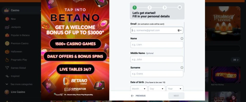 Betano Casino Sign Up Step 2