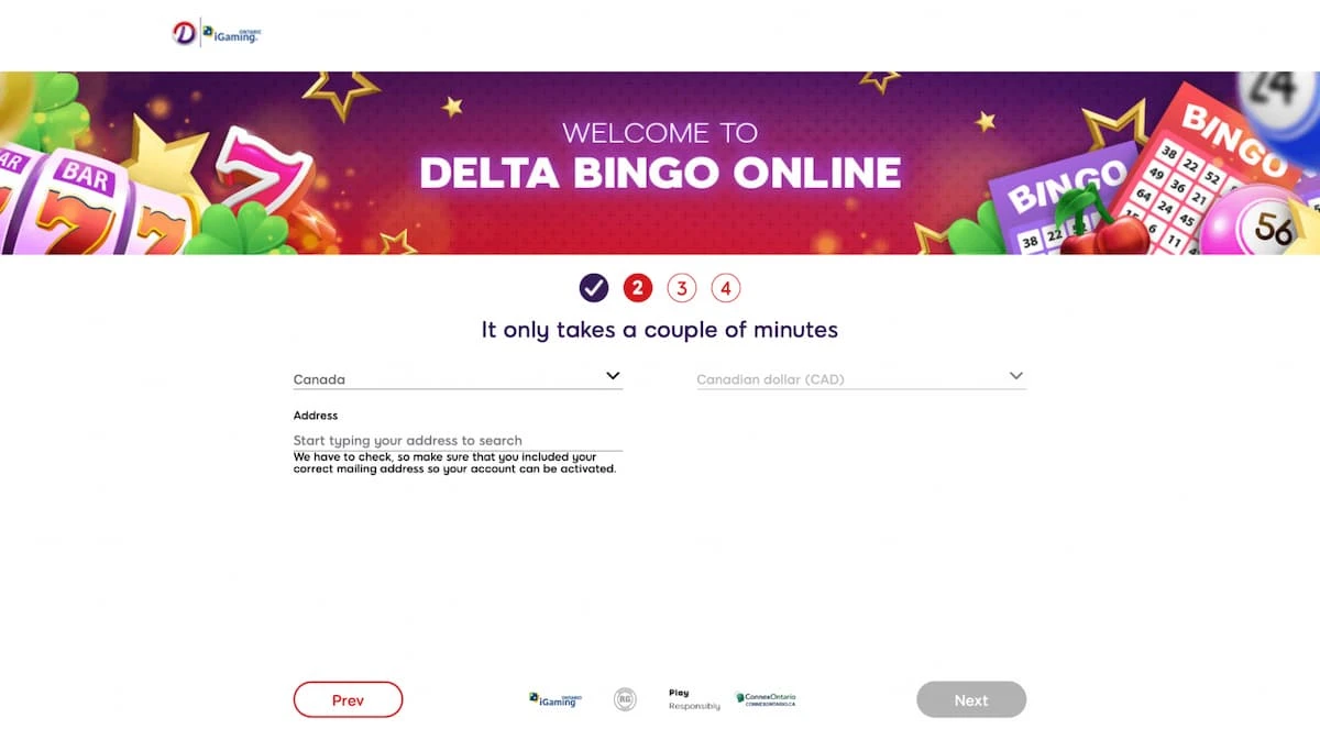 Delta Bingo Online Signup Step 2