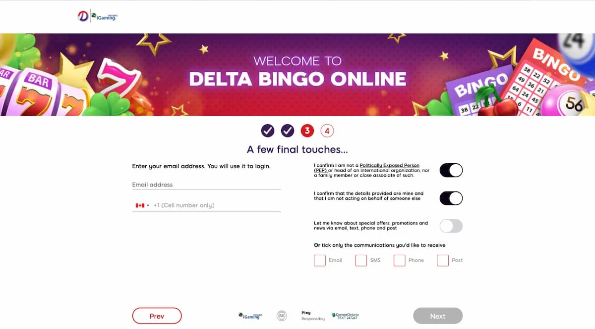 Delta Bingo Online Signup Step 3
