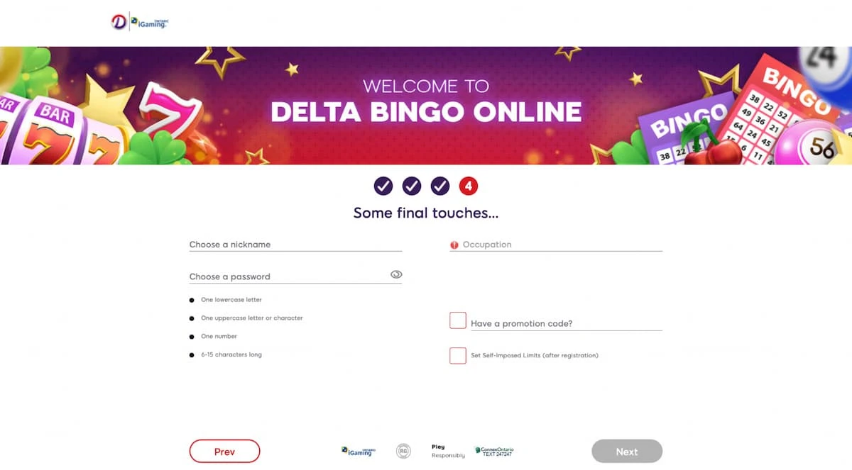 Delta Bingo Online Signup Step 4