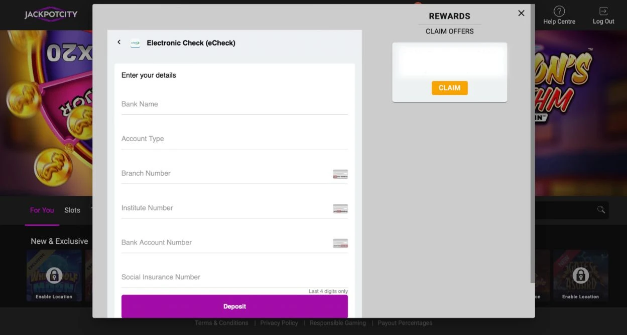 eCheck Casino Deposits - Step 4